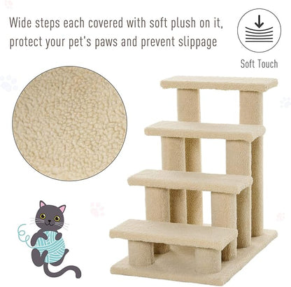 PawHut 25" 4-Step Multi-Level Carpeted Cat Scratching Post Pet Stairs - Cream White