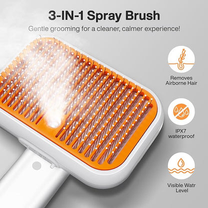 Dog Brush for Shedding & Cat Brush for Indoor Cats: 3-in-1 Cool Mist & Spray Groomer for Detangling, Deshedding & Bath - Anti-Static, Self-Cleaning for Long/Short Haired Pets