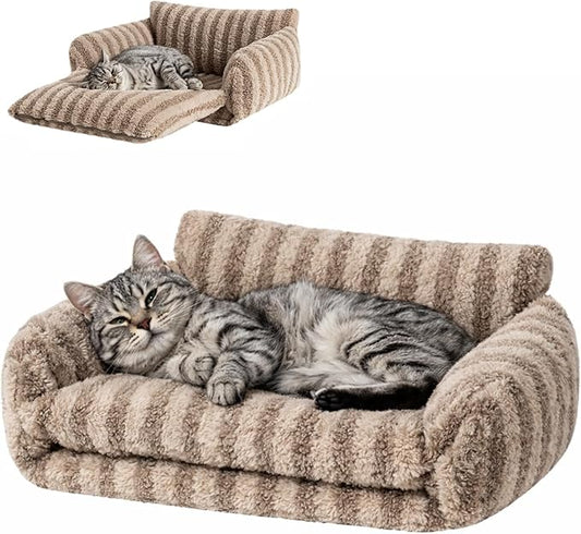 Hollypet Cat Bed Fluffy Plush Mutifuctional Double-Layer Soft Warming Kitty Pet Couch Orthopedic Nest Beds for Small Cats and Dogs, Khaki (21x15x8 inch, Recommend for Kittens or Pets Under 13lbs)