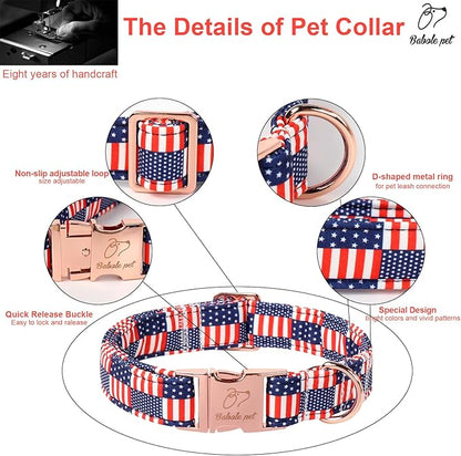4th of July Dog Collar - US Flag Patriotic Dog Collars for Medium Dogs, Adjustable Independence Day Stars & Stripes American Flag Collar M