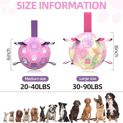 QDAN Dog Toys Soccer Ball with Straps - Durable Balls for Small Medium Dogs, Beach Pool Water Toy Dog Tug Toys for Tug of War, Puppy Pet Birthday Gifts (6 Inch)