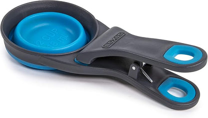 Dexas Pets Collapsible KlipScoop Collapsible Dry Dog Food Scoop and Dog Food Bag Clip, 1/2 Cup Capacity, Pro Blue