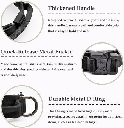 Tactical Dog Collar, Adjustable Military Training Nylon Dog Collar with Control Handle and Heavy Quick-Release Metal Buckle for Small Medium Large Dogs, Black XL