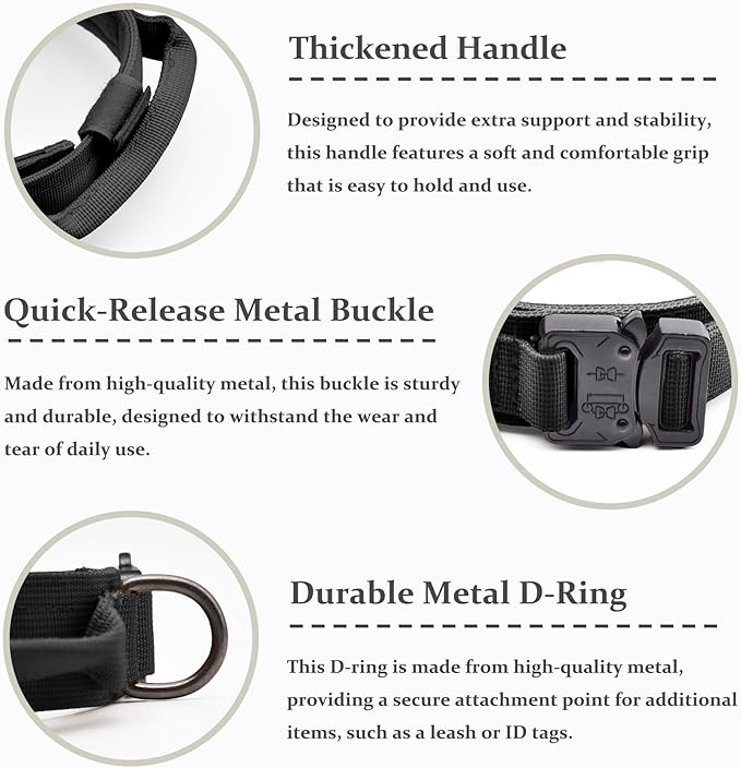 Tactical Dog Collar, Adjustable Military Training Nylon Dog Collar with Control Handle and Heavy Quick-Release Metal Buckle for Small Medium Large Dogs, Black L