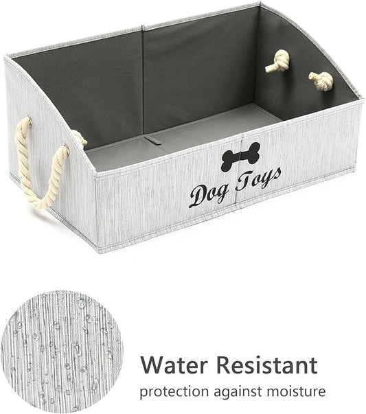 Geyecete Large Dog Toys Storage Bins-Foldable Fabric Trapezoid Organizer Boxes with Weave Rope Handle,Collapsible Basket for Shelves,Dog Apparel(Gray-Dog)