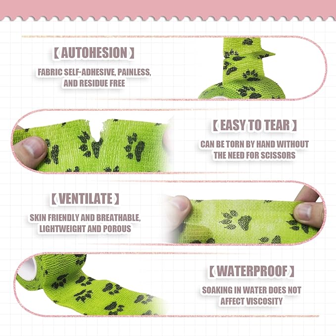 Vet Wrap for Dogs,Bandage Wrap,12Pcs 2 Inches X 5 Yards Pet PreWrap Cohesive Bandages Bulk Self Adhesive Dog Paw Protector for Horse, Cat, Bird, Pet Animal
