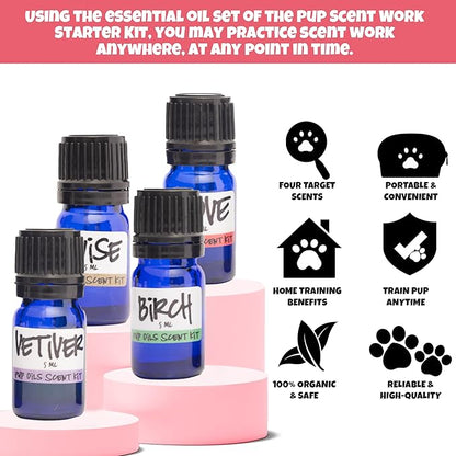 Ink Oil - Pup Scent Work Starter Kit I Dog Scent Training Kit I Complete Nose Scentwork - Anise, Birch, Clove & Vetiver Flavour I Portable Small Aid Kit for Pet Home Trainer - Pure Essential Oils Sets