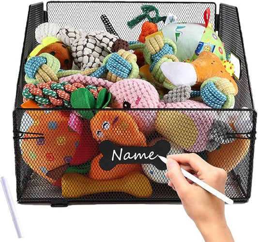 Geyecete dog toy basket Iron art dog toy bin dog toy box dog toy storage folding Large Dog Stuff Organizer with Handle-Toy box Can be Personalized