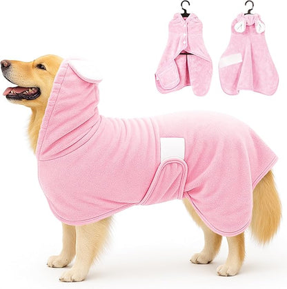 Pet Bathrobe Towel Dog Cat Drying Coat Super Absorbent Cute Dogs Bath Towel Hooded Robe Adjustable Collar & Belly Strap for XSmall to XLarge Pets (Pink, X-Large)