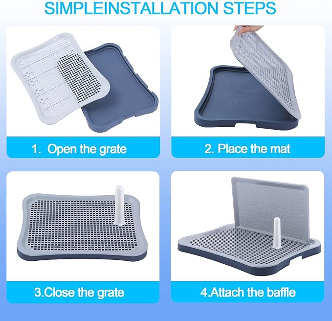 Pee Pad Holder,Indoor Dog Potty Pad,Puppy Potty Training Tray,for Small and Medium-Sized Dogs,20"*15", with Pee Wall, Non-Skid Feet(Navy Blue)
