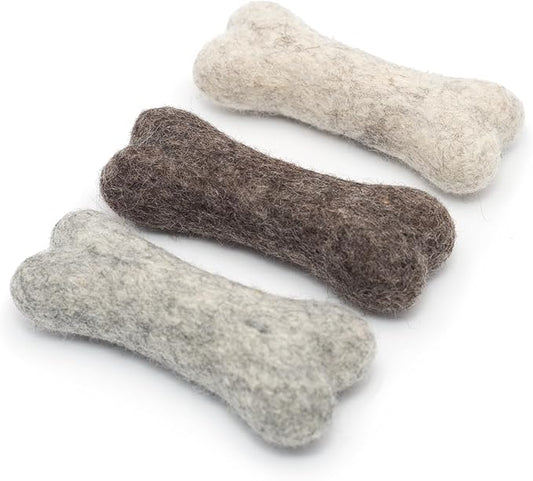 Glaciart One Felted Wool Dog Chew Bone Mini (3 Pcs)| Durable Dog Chew Toy, for Teething & Teeth Cleaning | Fetch Games & for Anxiety/Boredom | Great for Small Puppy