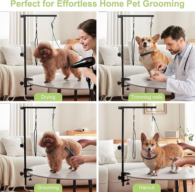 Dog Grooming Arm with Hammock 35" Adjustable Dog Grooming Or Stand with Anti-Slip Metal Clamp No-Sit Haunch Holders for Small/Medium Pets Cat(Grooming Table Not Included)