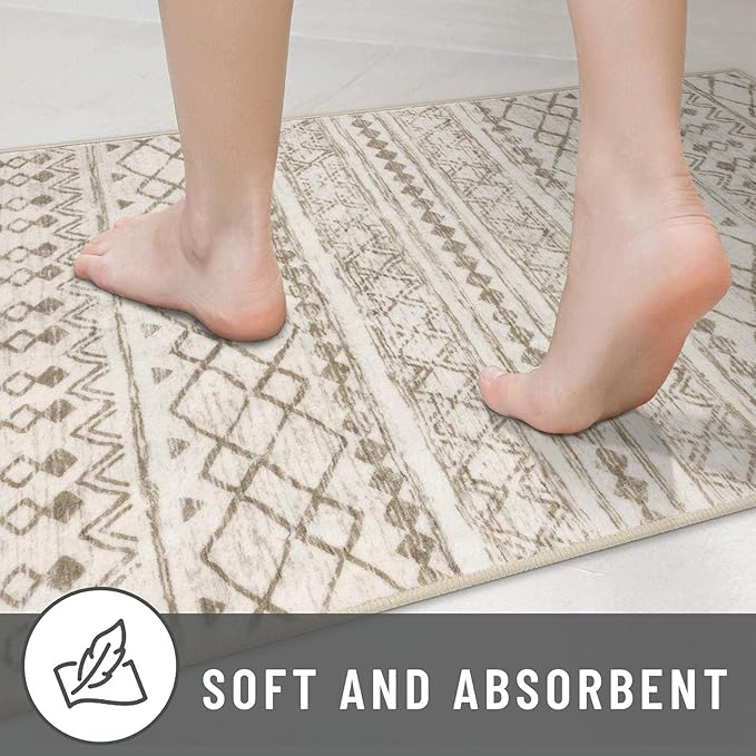 KUTA Boho Hallway Runner Rug 2x5 ft Moroccan Washable Non-Slip Vintage Beige Kitchen Rugs Ultra Soft Distressed Geometric Floor Carpet Runners for Bedroom Laundry Living Room