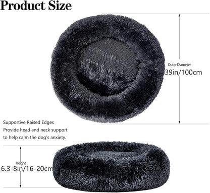 Calming Dog Bed for Big Dogs, 39'' Round Anti-Anxiety Warm Fluffy Plush Faux Fur Bed, Soft Anti-Slip Donut Washable Big Pet Bed, Cozy Big Dogs Bed, Fits up to 100 lbs Pets