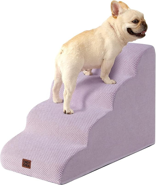 EHEYCIGA Curved Dog Stairs Ramp for High Beds 19.7" H, 4-Step Dog Steps for Small Dogs and Cats, Pet Stairs for High Bed Climbing, Non-Slip Balanced Pet Step Indoor, Lilac