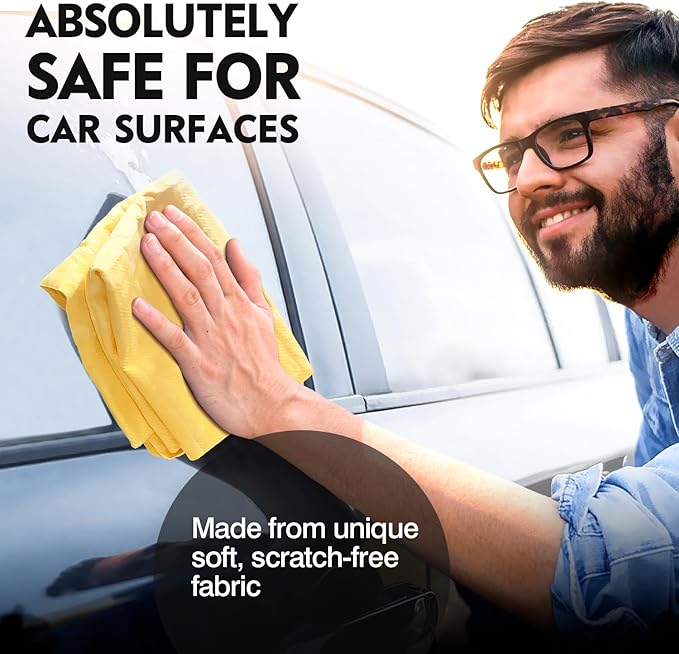 Premium Shammy Towel for Car Drying 2pk (26”x17”)-Super Absorbent Chamois Towel-Reusable shamies Towels for Cars, Bathroom,Pets, Dust Remove, No Spots/Streak/Scratch, Large, Yellow&Blue