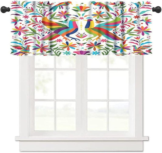 Mexico Valance Curtains Colorful Pigeons Pheasant Pattern Window Treatment Valances Short Curtains Rod Pocket Drape for Dining Room Home Kitchen Decor, 54x18inch