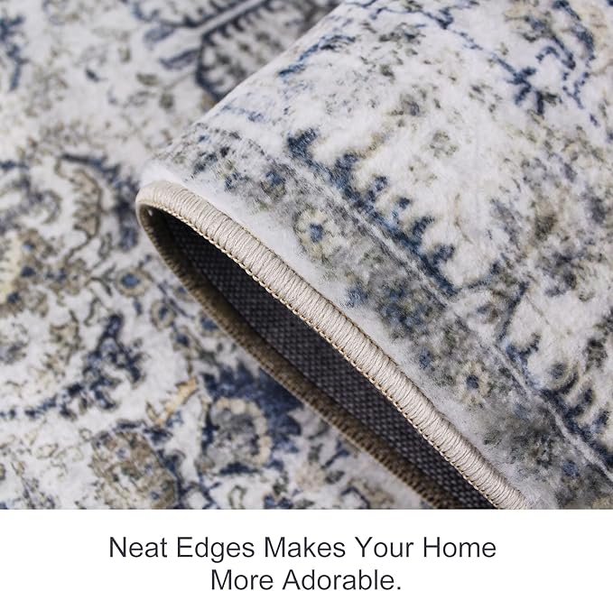 RUUGME Washable Area Rug 2x3 - Vintage Kitchen Rugs Stain Resistant Rugs for Living Room Bedroom Laundry Room Mat Distressed Rug Hallway Floor Carpet Runner for Bathroom 2'x3' Brown/Blue