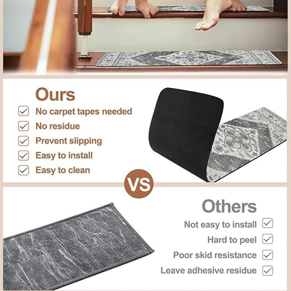 OJIA Stair Treads for Wooden Steps Non-Slip Landing Mat Stair Rug with Rubber Backing, Stair Runner Matching Mat Safety Rugs for Family, Absorbent Washable 31x31 inch, Gray