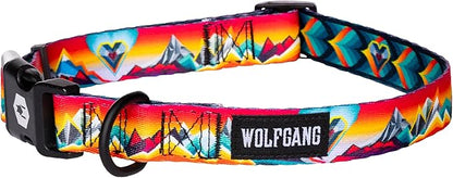 Wolfgang Heavy Duty, Adjustable Dog Collar with Quick Release Nylon Buckle for Walking & Training, MountainVibes Print, Large