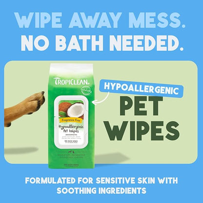 TropiClean Hypoallergenic Dog Wipes for Paws and Bottom | Fragrance Free Dog Grooming Wipes | Safe for The Face | Puppy & Cat Friendly | 400 Count