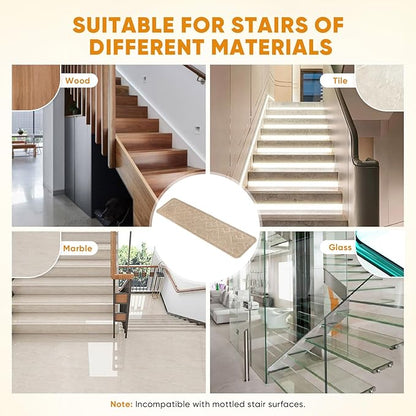 15 Pack 8 "X 30" Non Slip Stair Treads for Wooden Steps, Carpet Stair Treads Made of Polyester and Reusable Adhesive, Stair Runner Rugs for Kids, Elders and Dogs Pets (Beige)