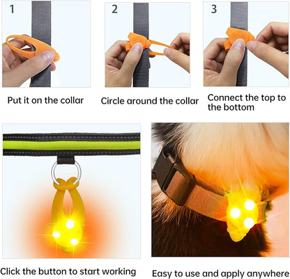LaRoo Dog Lights for Night Walking, LED Dogs Collar Lights for Nighttime Clip On Light up Dog Collar Pet Camping Essentials （Orange）