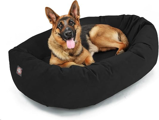 Majestic Pet Suede Shredded Memory Foam Mix Calming Dog Bed Washable - Cozy Soft Round Dog Bed with Spine for Head Support - Fluffy Donut Dog Bed, 52 Inch, Black