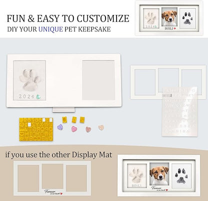 MYPAWLETS Extra Large Paw Print Frame Kit,Dog/Cat Paw Print Kit,Soft Pawprint Clay&Clean Touch Ink Pad,Pet Paw Print Impression Kit with Customization Tool,Wooden Pet Memorial Frame-White