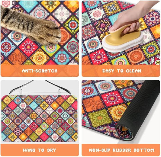 Dog Food Mats for Floors Waterproof, Pet Water Bowl Mats Pet Feeding Absorbent Placemats Bohemia 16 * 24 inch
