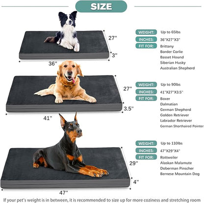 Waterproof XL Dog Beds Large Sized Dog, Outdoor Orthopedic Washable Crate Pad 42 inch, Extra Large Foam Pet Bed with Removable Cover Reversible, XLarge Anti-Slip Kennel Pad, 41"x27", Dark Gray