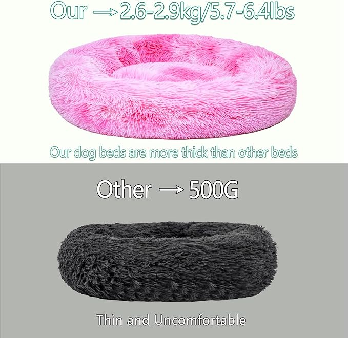 Calming Dog Bed for Big Dogs, 39'' Round Anti-Anxiety Warm Fluffy Plush Faux Fur Bed, Soft Anti-Slip Donut Washable Big Pet Bed, Cozy Big Dogs Bed, Fits up to 100 lbs Pets