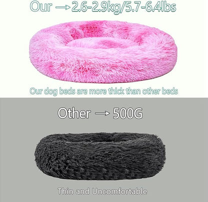 Calming Dog Bed for Big Dogs, 39'' Round Anti-Anxiety Warm Fluffy Plush Faux Fur Bed, Soft Anti-Slip Donut Washable Big Pet Bed, Cozy Big Dogs Bed, Fits up to 100 lbs Pets