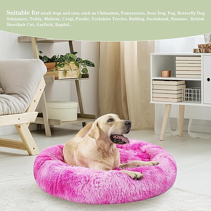 Calming Dog Bed for Big Dogs, 39'' Round Anti-Anxiety Warm Fluffy Plush Faux Fur Bed, Soft Anti-Slip Donut Washable Big Pet Bed, Cozy Big Dogs Bed, Fits up to 100 lbs Pets