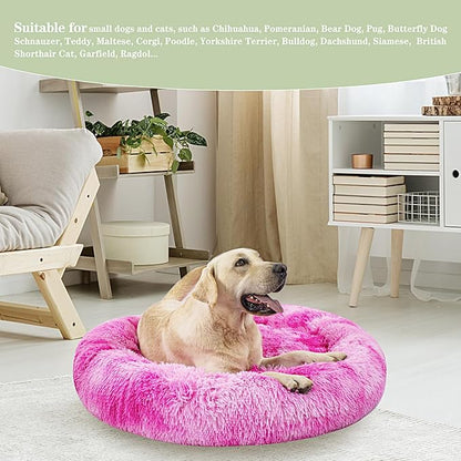 Calming Dog Bed for Big Dogs, 39'' Round Anti-Anxiety Warm Fluffy Plush Faux Fur Bed, Soft Anti-Slip Donut Washable Big Pet Bed, Cozy Big Dogs Bed, Fits up to 100 lbs Pets