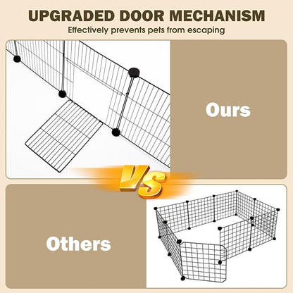 12 Panels Small Animal Playpen with Waterproof Mat - Durable Metal Wire Yard Fence for Guinea Pigs, Kittens, Puppies, Hamsters, and Hedgehogs - Indoor & Outdoor Pet Cage