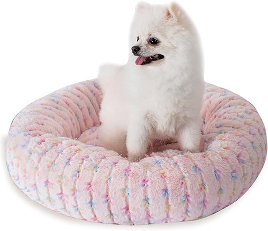 23 Inch Calming Dog Bed for Small Dogs Cats, Kitty Puppy Round Anti-Anxiety Warm Bed, Soft Cozy Anti-Slip Donut Washable Pet Bed, Fits up to 30 lbs Pets