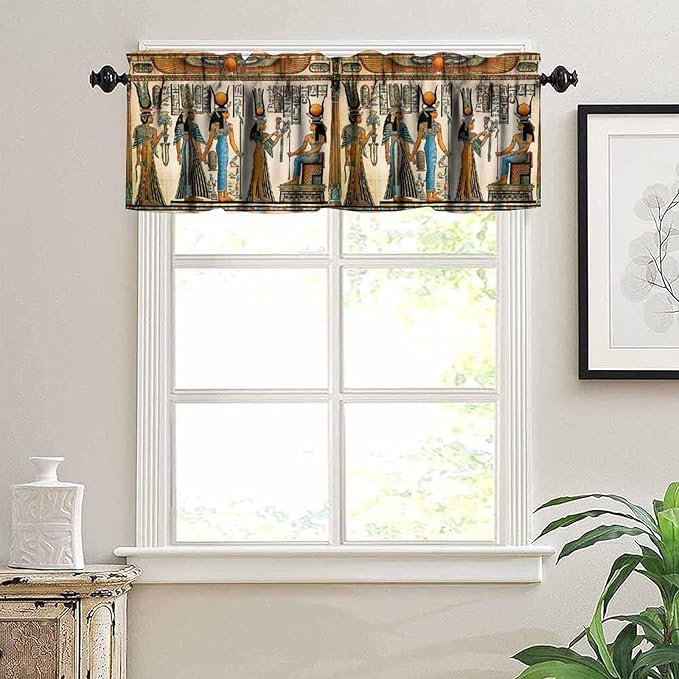 Vintage Ancient Egypt Valance Curtains, Egyptian Style Old Egypt Hieroglyphics Print Afican Pharaoh Theme Window Valance Curtain for Farmhouse Bedroom Living Room Kitchen 54x18inch