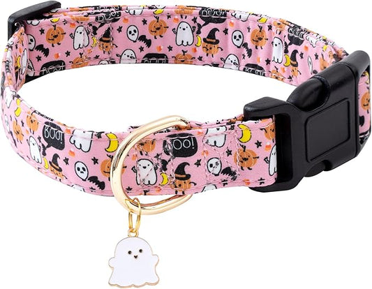 Faygarsle Halloween Fall Dog Collar for Small Medium Large Dogs Fashionable Cute Collar for Male Female Dogs Pink Cotton Dog Collar Spectre Pumpkin Pattern L