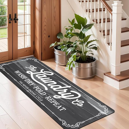 Pauwer Laundry Room Rug Runner 20"x60" Waterproof Rubber Laundry Mat Non Slip Kitchen Mats for Floor Washable Floor Mat Runner Rug for Farmhouse Mudroom Washroom Bathroom Decor