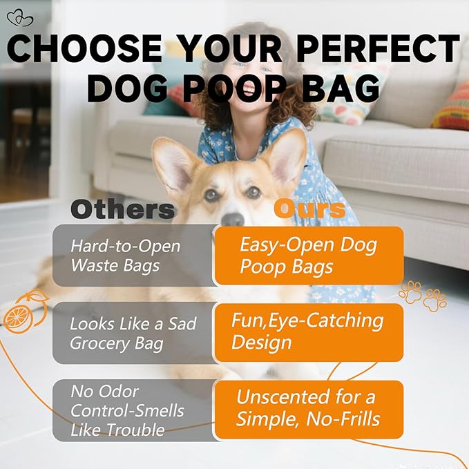 Citrus Scented Dog Poop Bags - 120 counts Orange Pet Waste Bags with Dispensers, Extra Large 13x9 Inch Leak-Proof Fragrance Bags for Dogs Walking and Cat Litter