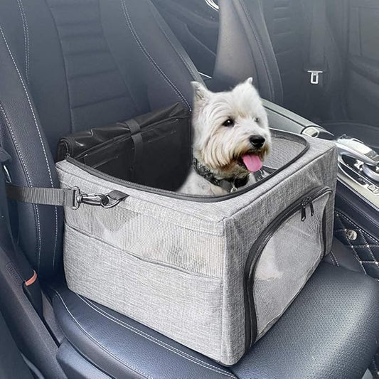 SlowTon Dog Booster Car Seat, Reinforce Metal Frame Safe Pet Car Seat with Seatbelt & Waterproof Pee Pad & Top Cover | Portable Collapsible Puppy Carrier Bag | for Small Medium Dogs Cats up to 15lbs
