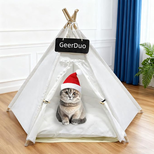 Pet Teepee Tent for Small Dogs or Cats, Protable Puppy Sweet Bed, Dog/Cat House with Thick Washable Cushion(Striped,28in)