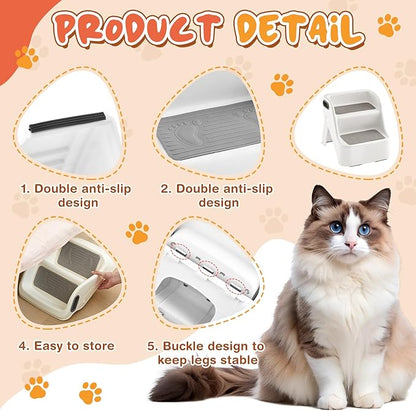 Marsui 2 Pack Cat Ramp for Litter Box Steps with 23" x 35" Non Slip Cat Mat Dog Stairs Rubber Feet Step for Automatic Litter Box Older Elderly Small Cats Animal Pets