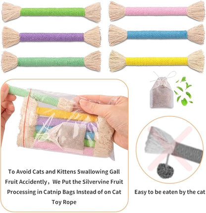Retro Shaw Cat Toys Chew Ropes with Catnip, 6 Pack, Safe Teeth Cleaning Kitten Toys for Indoor Cats Kitty, Cat Nip Kicker Interactive Pet Toys 6.1 Inches