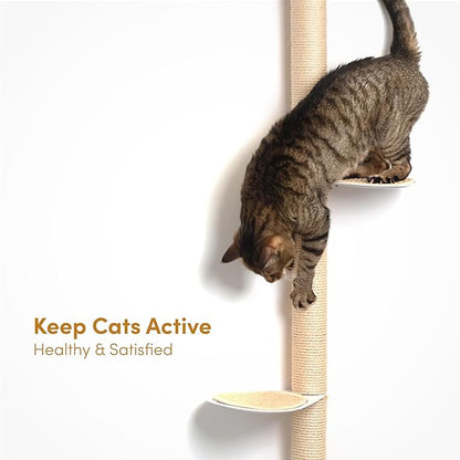xympo 51" Wall-Mounted Cat Tree – Modern Space-Saving Cat Shelf with Sisal Scratching Post & Steel Climbing Steps – Stylish Cat Wall Furniture for Small Spaces