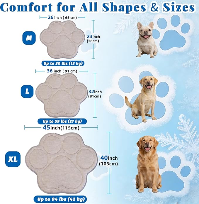 Dog Cooling Mat Self Coolings Foldable Cooling Pad for Dog in Summer Coolings Mat for Dogs and Cats Machine Washable (Dog Paw, Medium-26 L x 23" W)