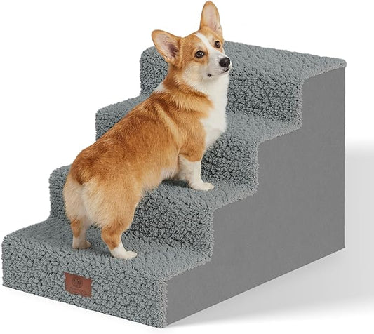 AKC 4-Step Pet Stairs – Durable, Non-Slip Steps for Small Dogs and Cats, Washable Cover, Simple No-Tool Assembly, Supports Up to 50 lbs