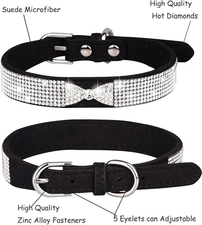 Bling Dog Collar for Small Medium Large Dogs, Crown Rhinestone Dog Collars for Girl and boy Dog, Diamond Puppy Collars, Adjustable Leather Suede SOFE Cat Collar (XS(8.2"-10.6"/21CM-27CM), Black2)