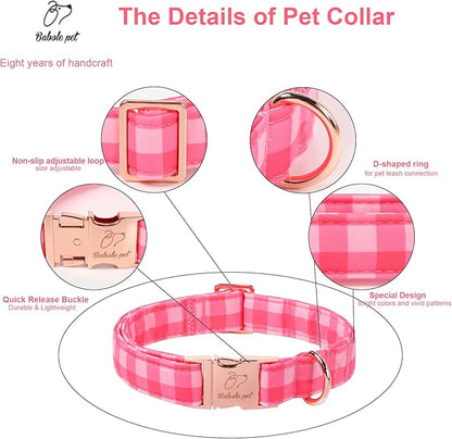 Pink Checkerboard Dog Collar, Classic Girly Plaid Dog Collars, Adjustable Heavy Duty Girl Dogs Collar for Small Medium Large Dogs with Metal Buckle XS